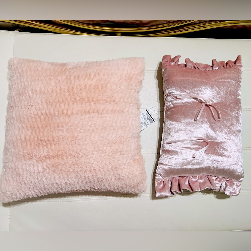 2 baby dusty pink accent throw pillows